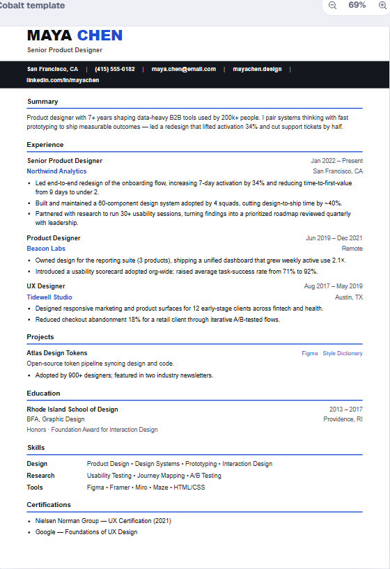 Cobalt resume template