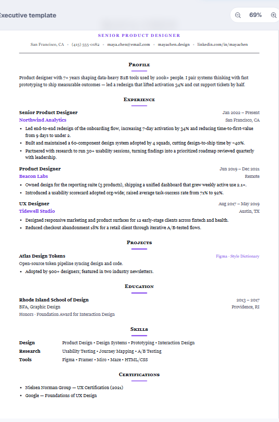 Executive resume template