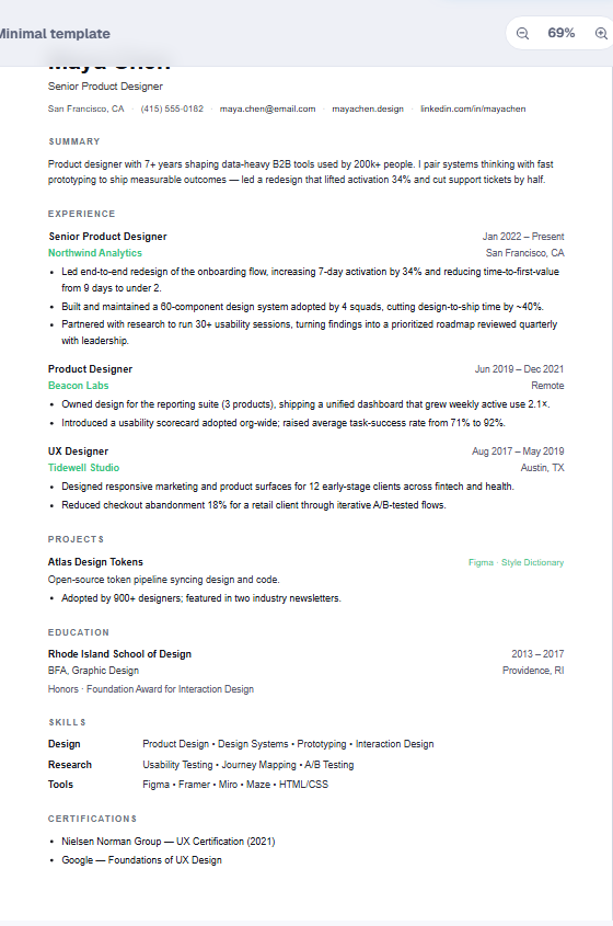 Minimal resume template