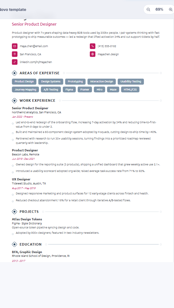 Novo resume template