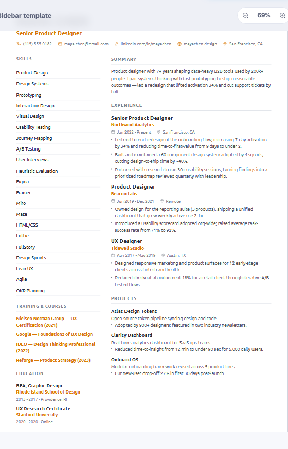 Sidebar resume template