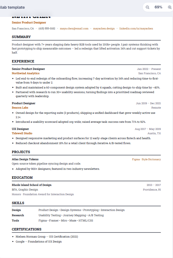 Slab resume template